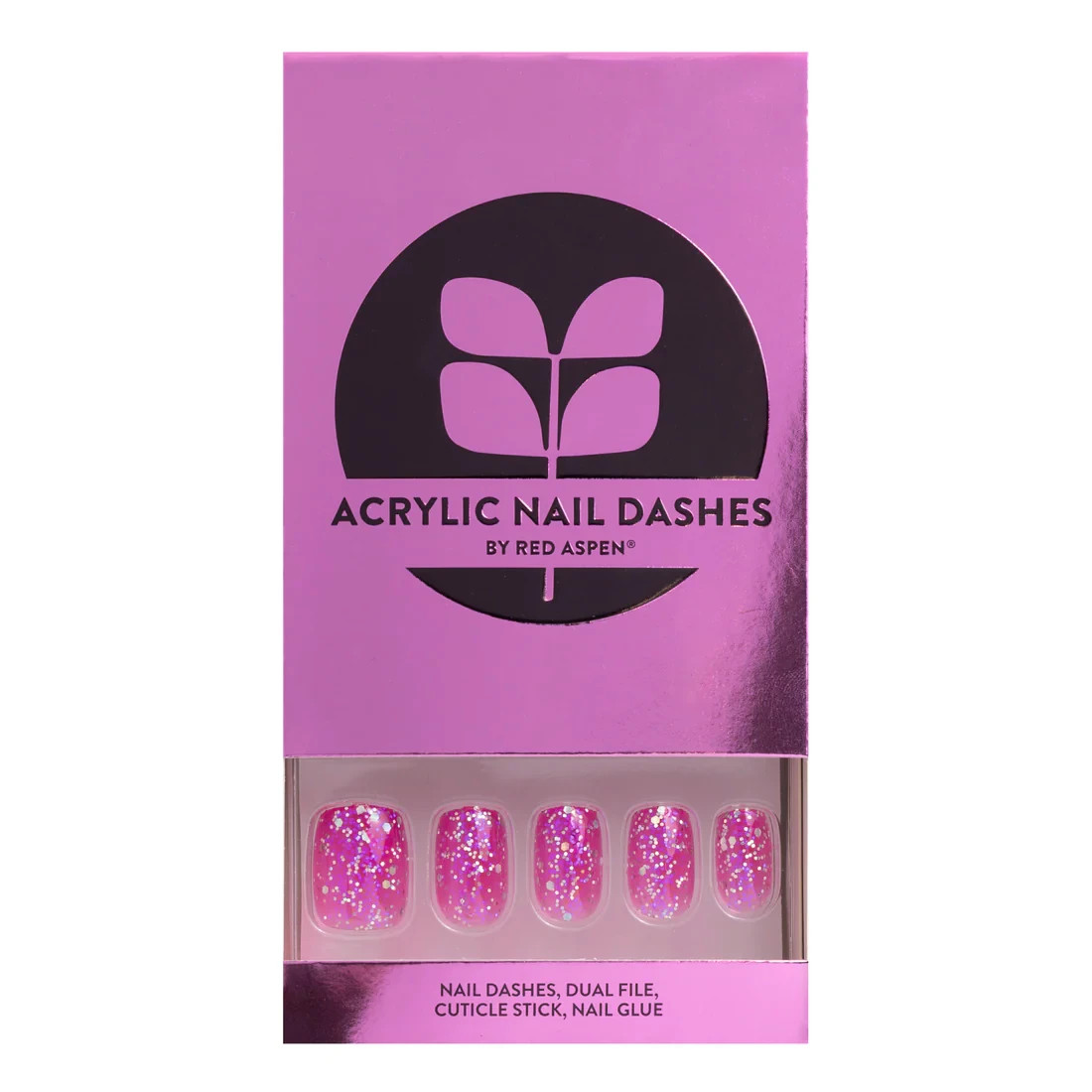 Red Aspen Press On Nails-Ecstatic Ellery-ACRYLIC-Short Squoval-Glitter-Pink