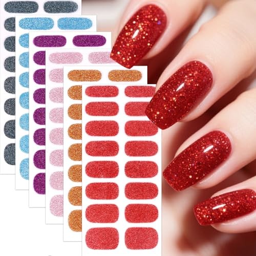 6 Sheets Nail Gel Stickers Multicolored Glitter Solid Color Nail Stickers-3