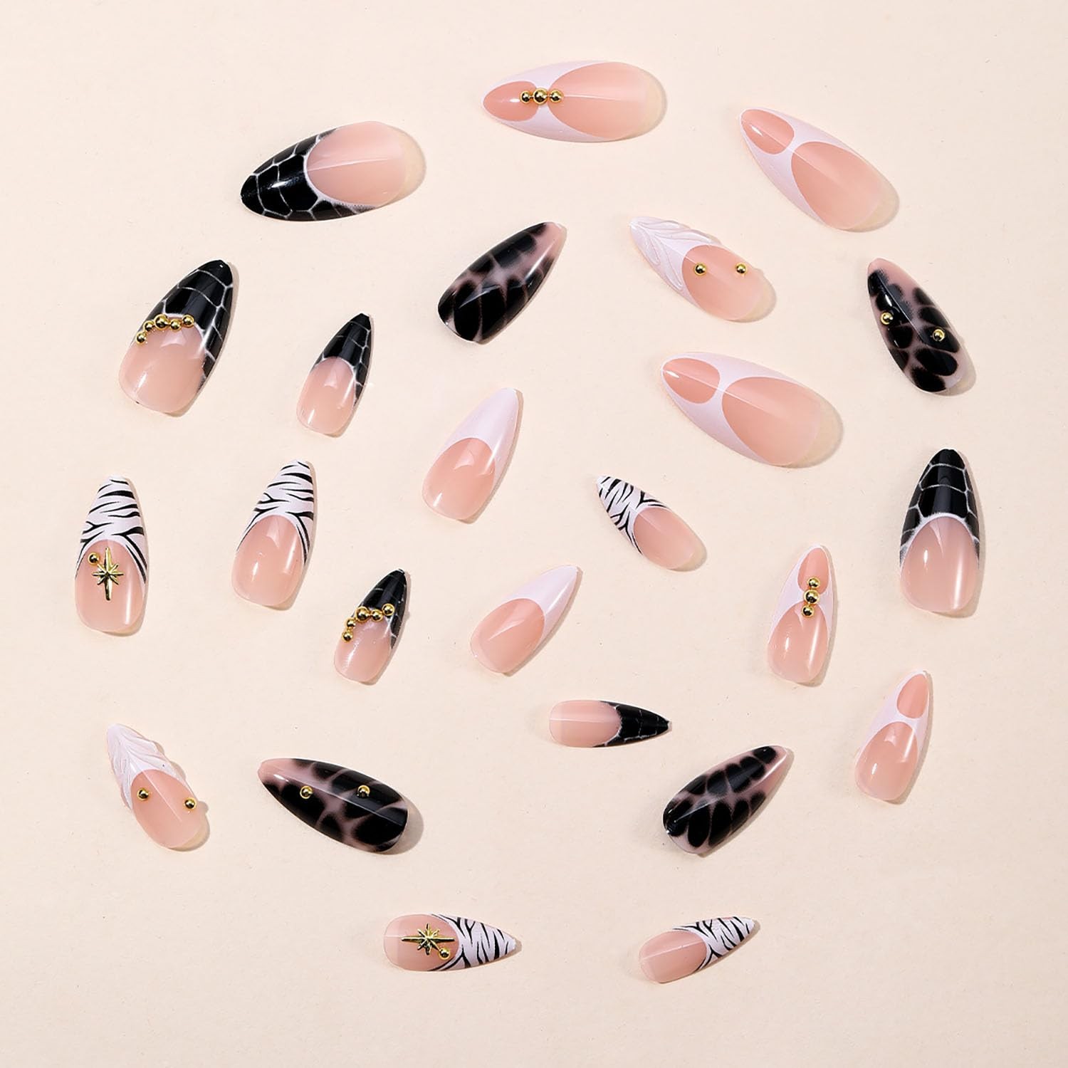 Press on Almond Nails Medium Length Glossy Full Cover Acrylic Almond Shaped F…