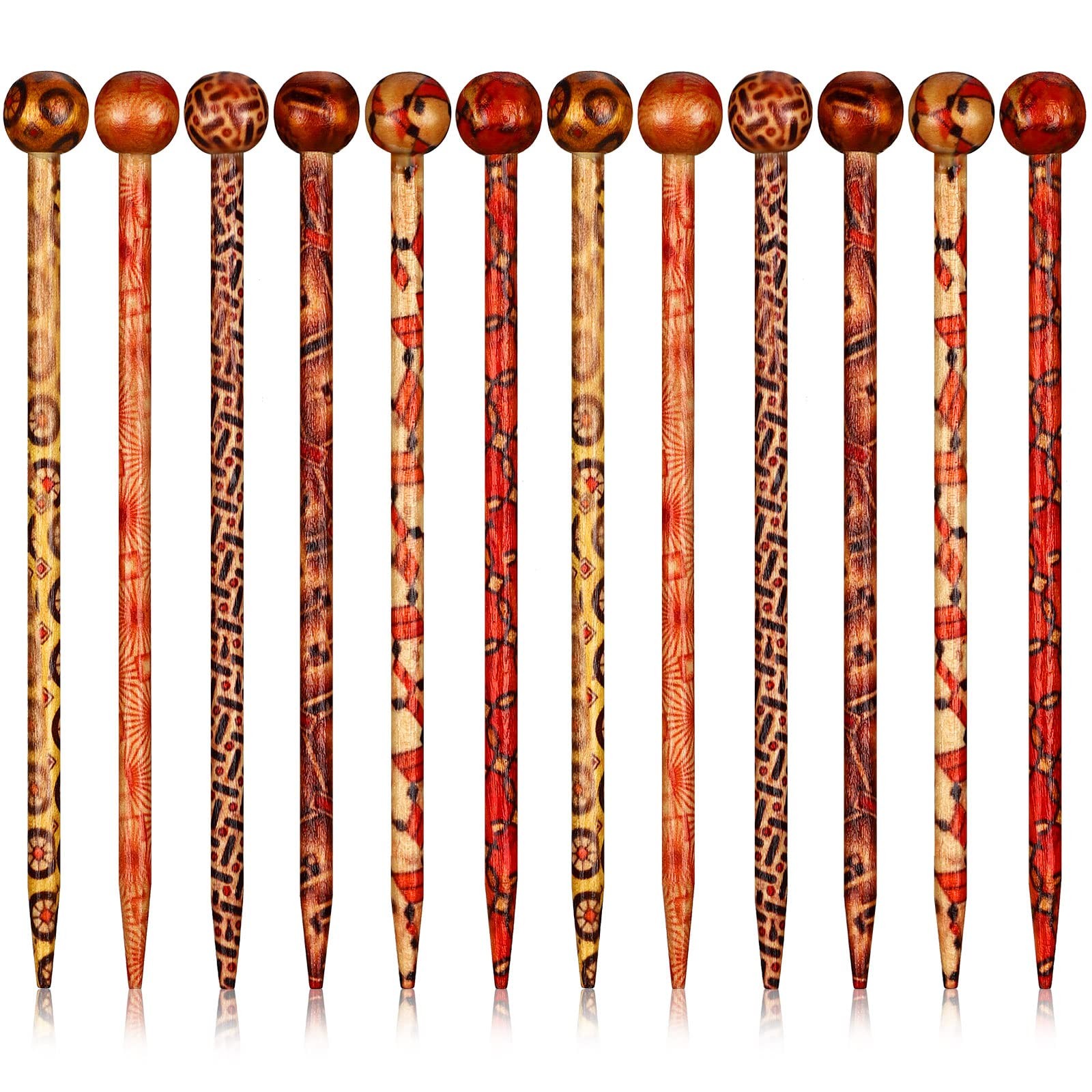 Cindeer 12 Pieces Wooden Hair Sticks 1 Count (Pack of 12), Multiple Colors
