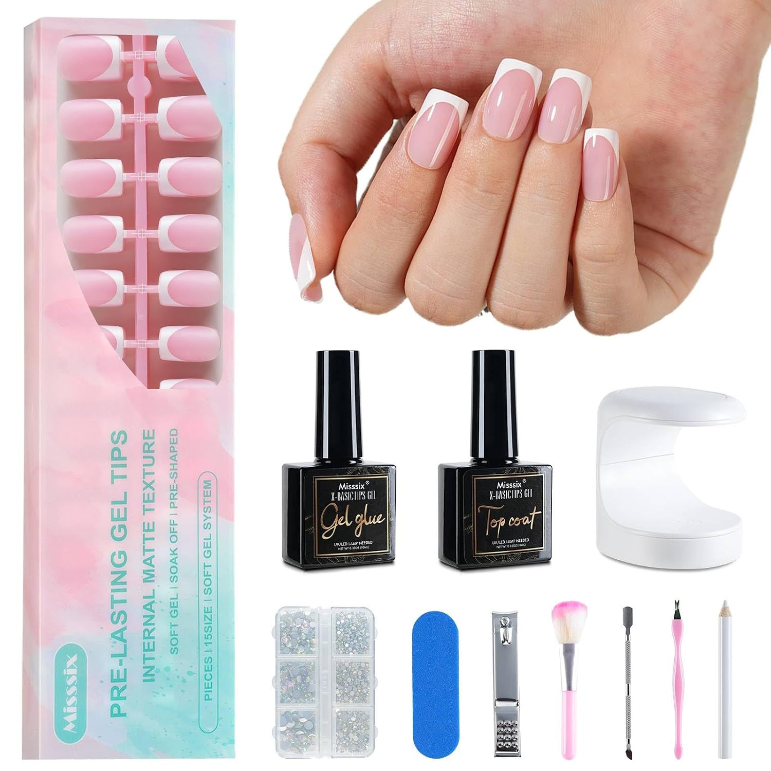 Deep French Tip Press on Nails, 160Pcs French Gel Nail Tips, Short Square Soft G