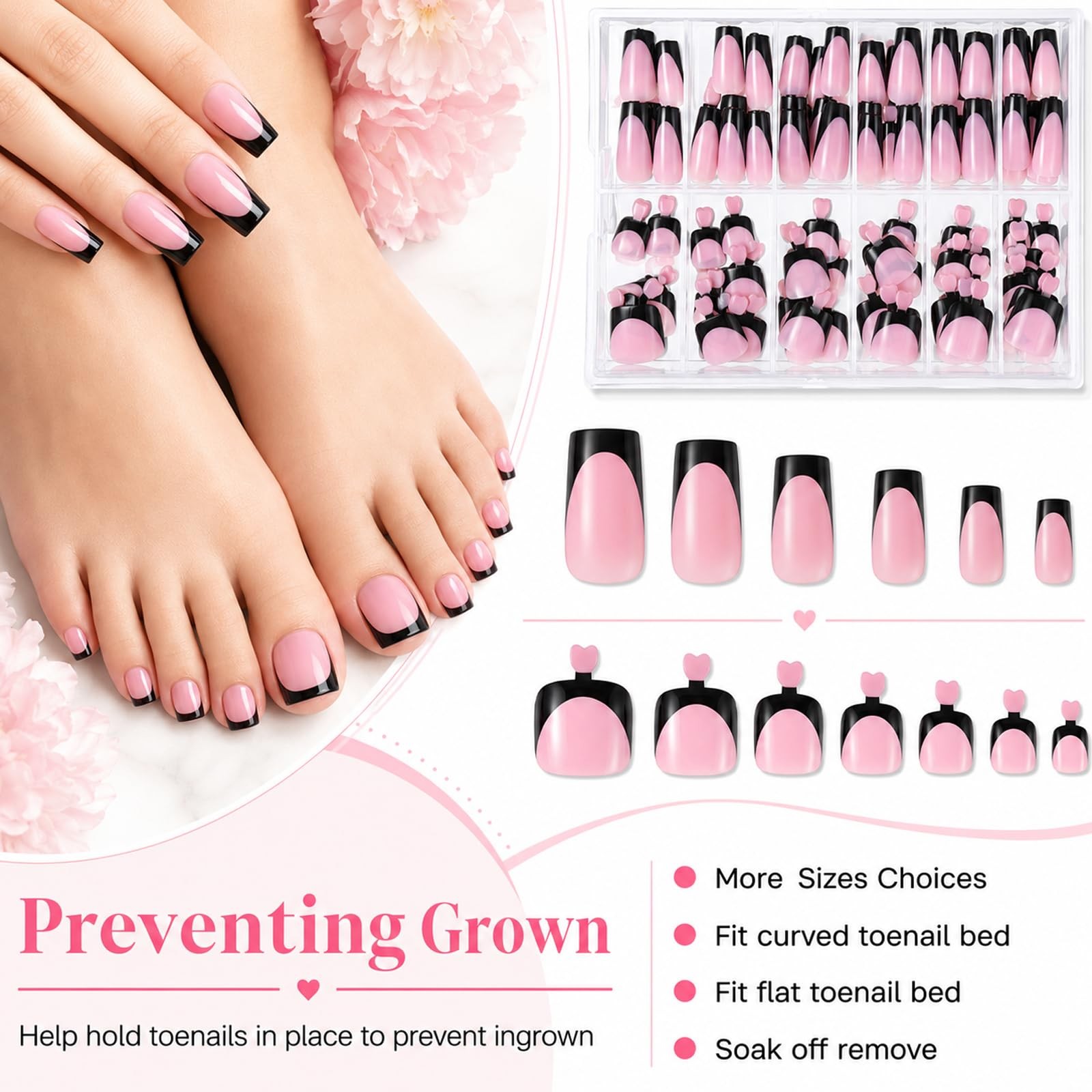 144 Pcs French Tip Press on Nails and Toenails, 12 Sizes Full Cover Square