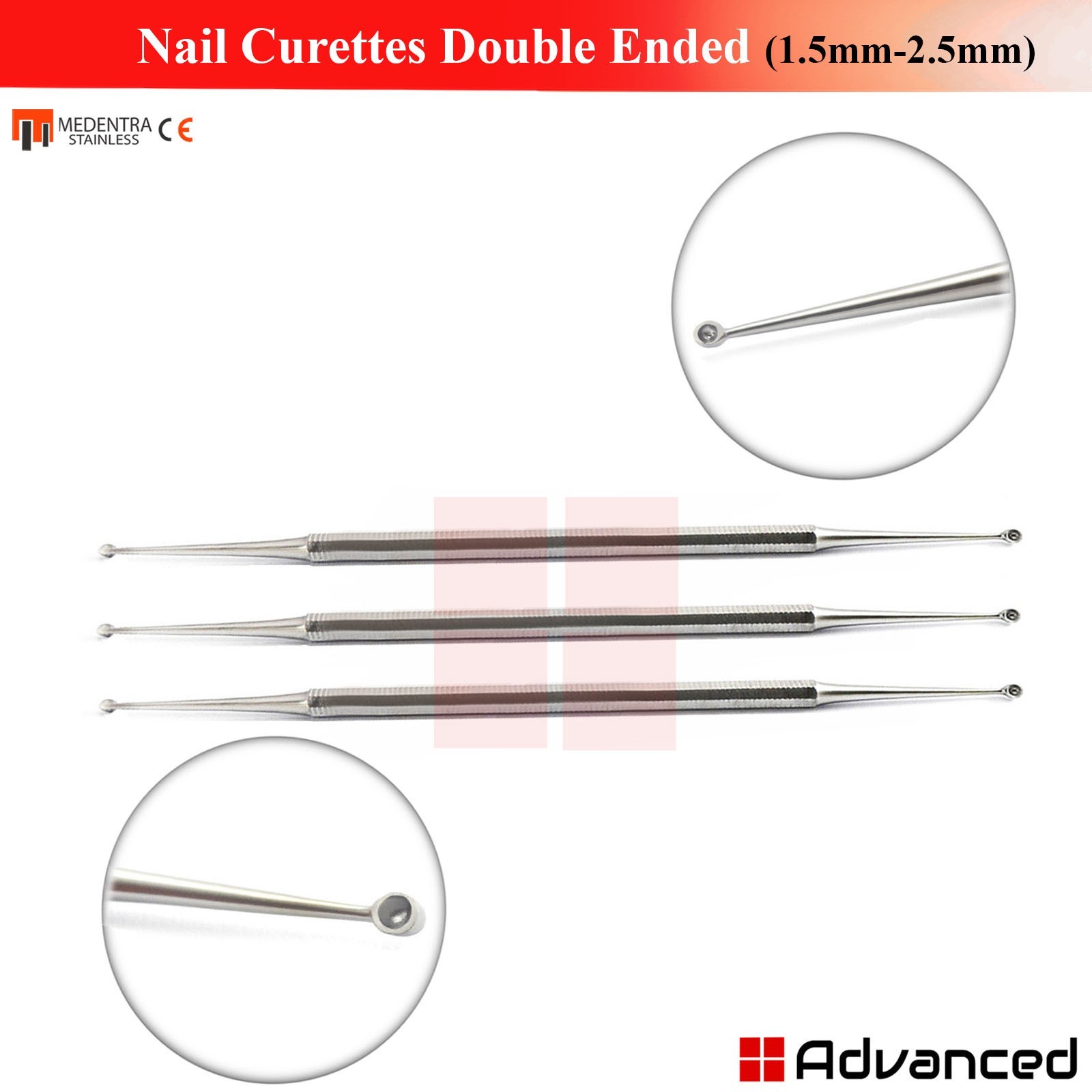 3 Pcs Nail Curette Double Ended Ingrown Toenail Podiatry Chiropody Tool