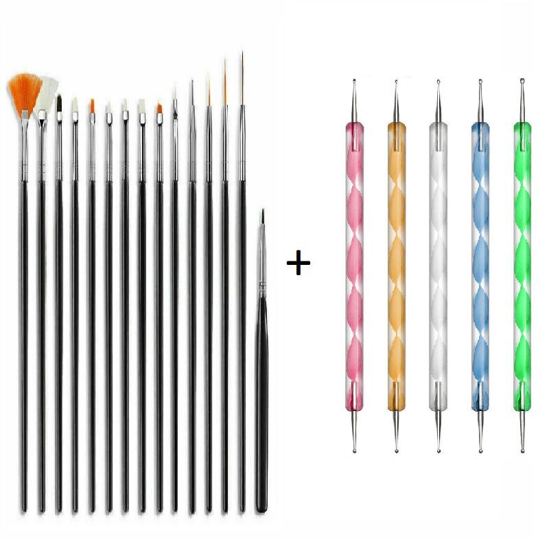 Brush Gel Nail Polish Art Set Dotting Painting Drawing Brushes Pen Tools 20pcs.