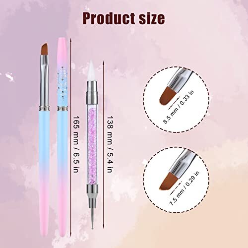 3pcs Nail Art Clean Up Brushes, Nails Painting Brushes, Round & Angled Head