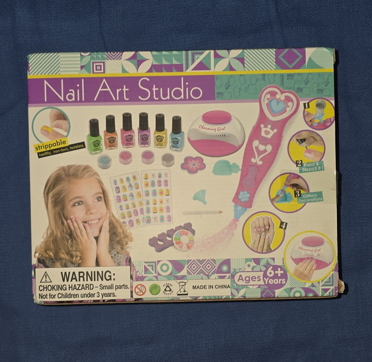 Nail Art Studio Glitter Nail Art Kit w/ Electric Nail Dryer, Multicolor