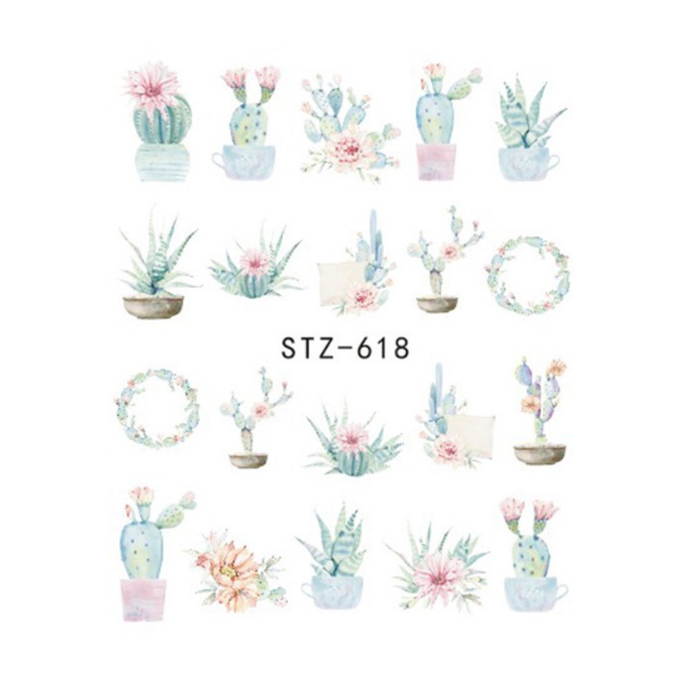 Cactus Nail Art: Succulent Plant Water Decals (Group 1)