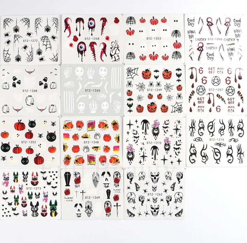 Halloween Nail Art Stickers Water Transfer Decals Ghost Pumpkin Skull Web NH23