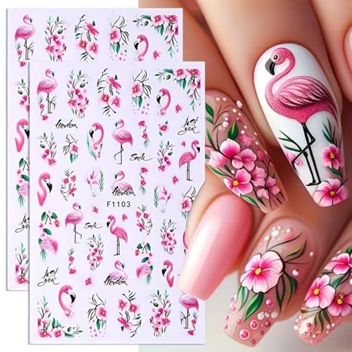 Flamingo Nail Art Stickers 3D Self-Adhesive Flowers Nail Stickers Pink Style-5