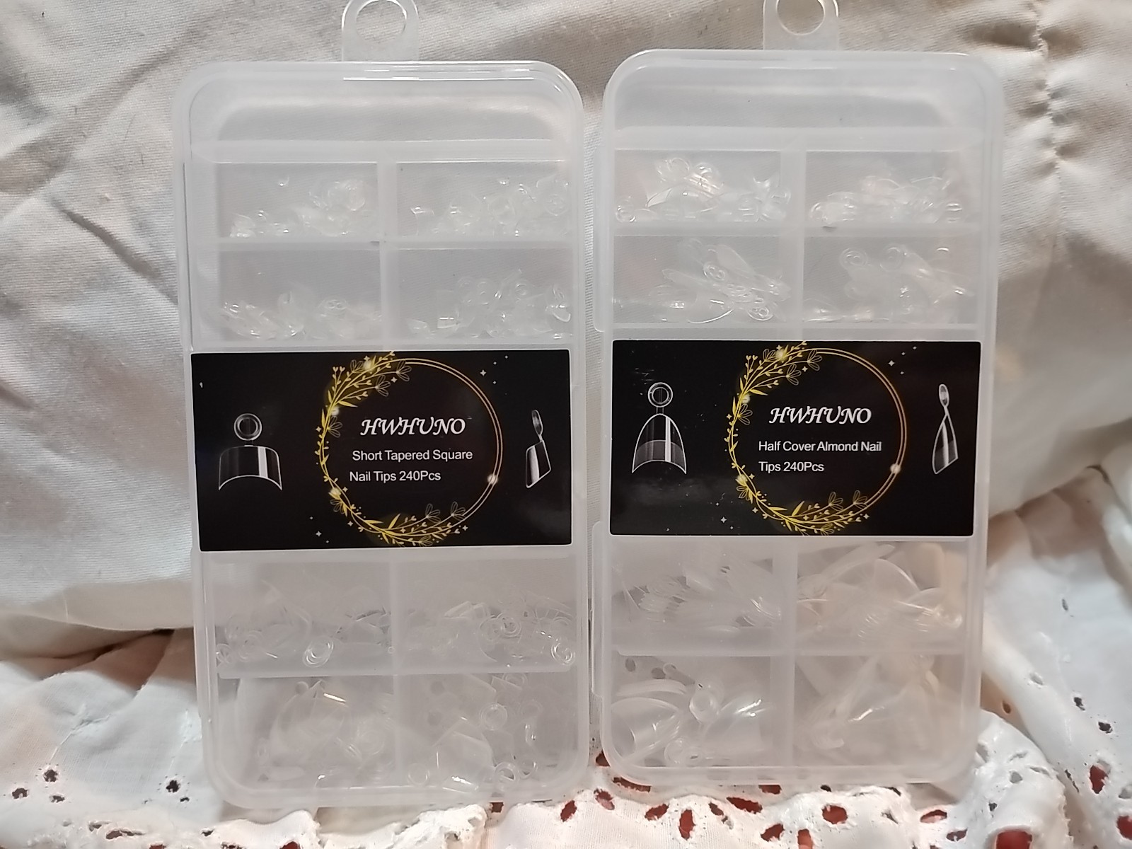 480pcs Nail Tips. 240 Short Tapered Square & 240 Half Cover Almond