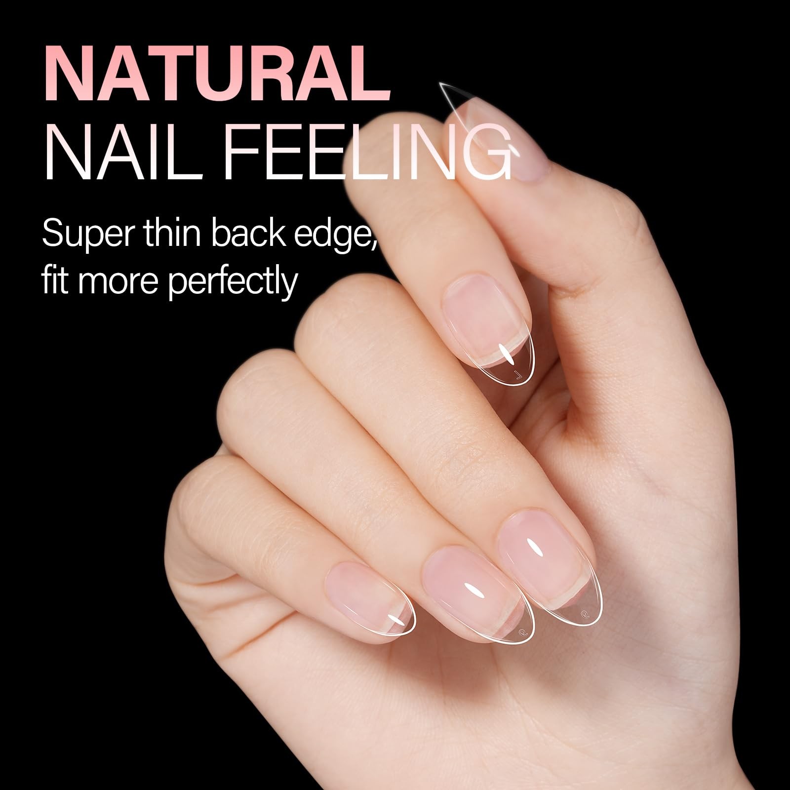 Short Almond Nail Tips, 15 Sizes 240PCS Preshaped Soft Clear Gel Nails Tips F…