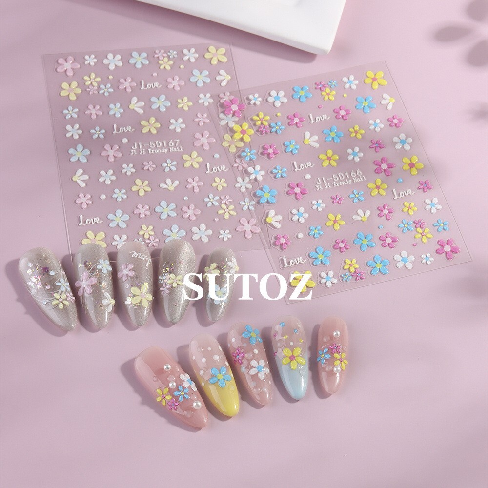 2Pcs 3D Nail Art Stickers Daisy Flower Bride Decals Decoration JI166/167 NH29