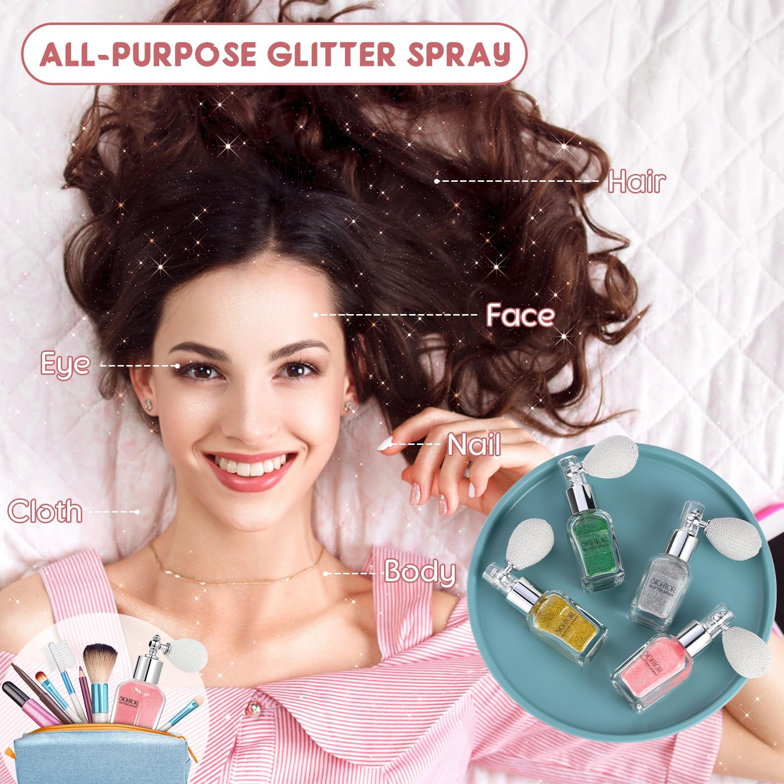 Body Glitter Spray, 30ML Shiny Spray for Body Hair Face Clothing, Highlighter…