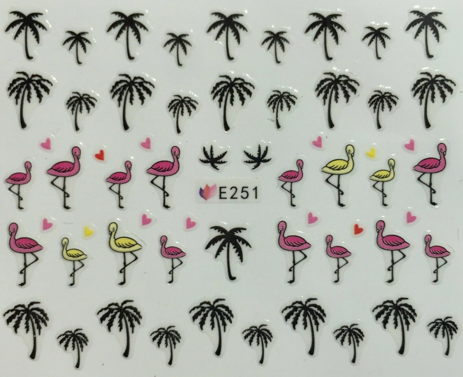 Nail Art 3D Decal Stickers Palm Trees Flamingos Tropical E251
