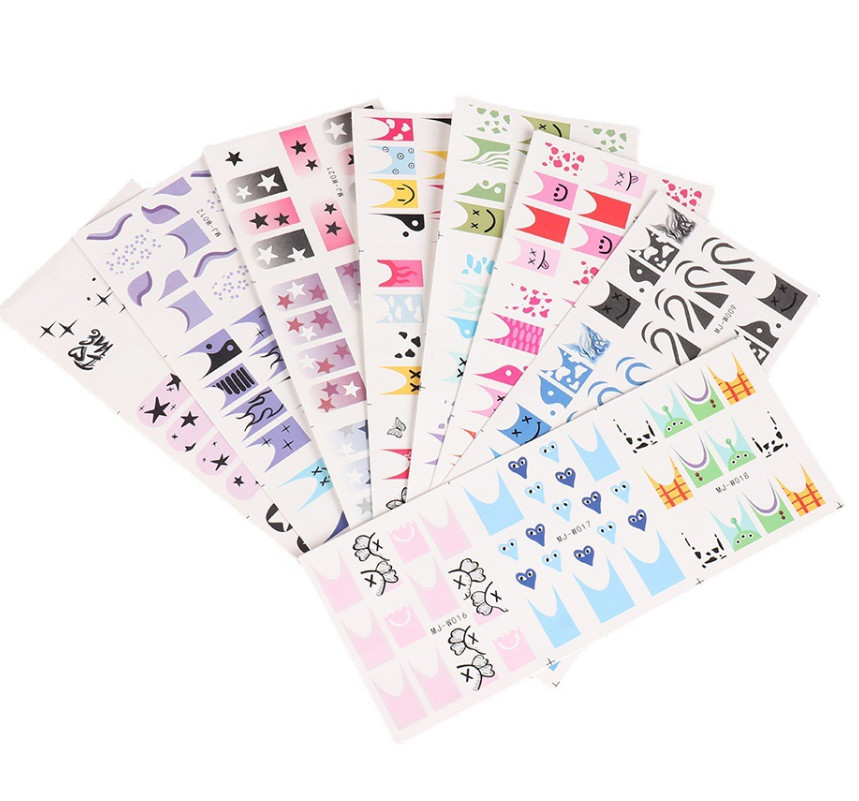 8Sheets Nail Art Water Transfer Stickers Geometric Star French Tips Decals NH19