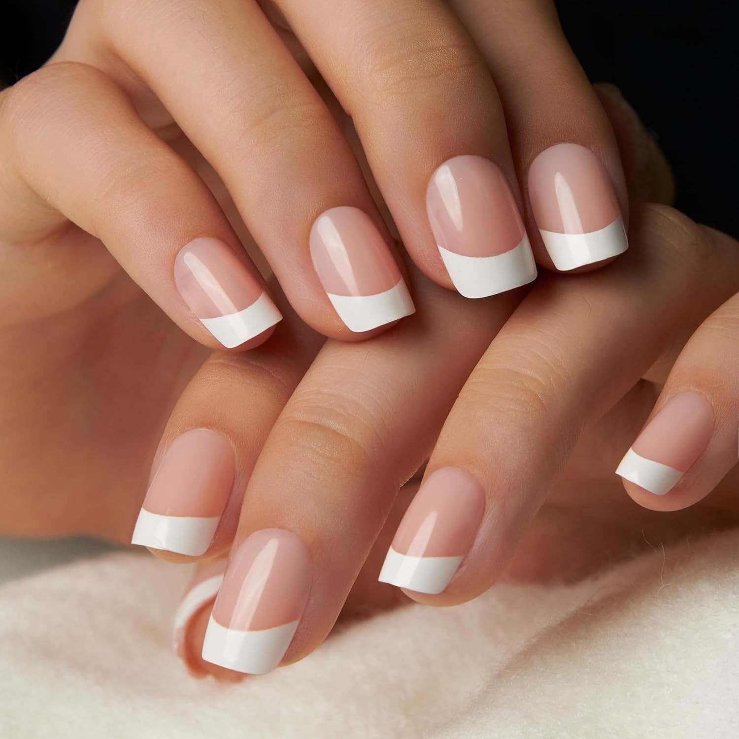 Curvlife Press on Nails 30Pcs Short Square French Natural Acrylic Fake Nails