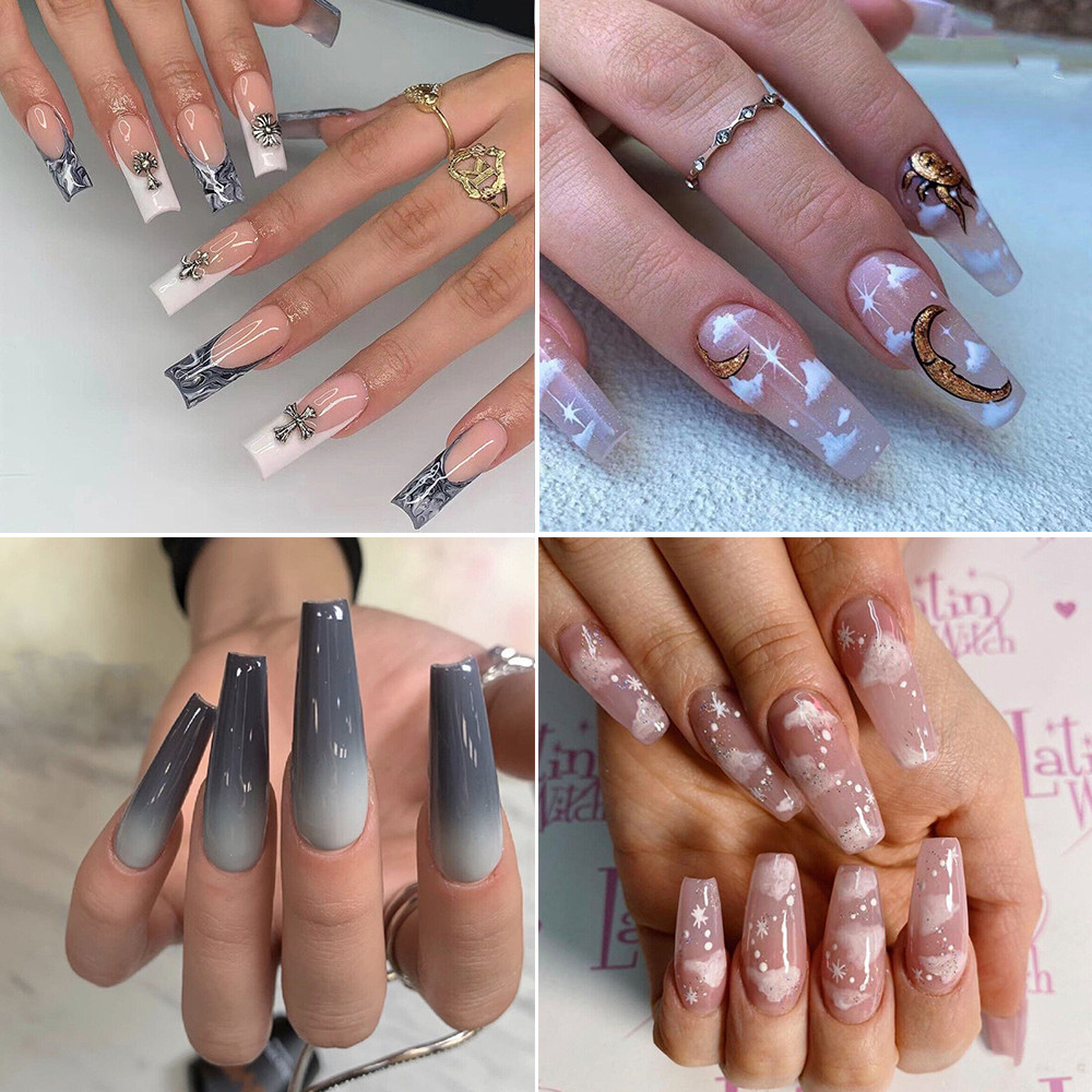 1-100Pcs Coffin Nail Tips Long Square French Fake False Nails Full Cover US