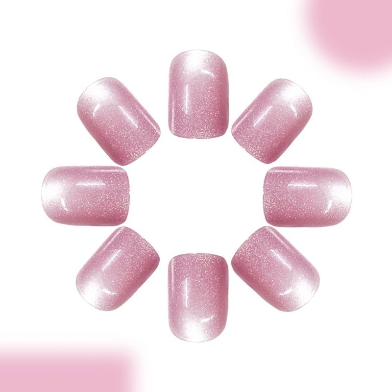 24Pcs Glitters Cats Eye Press on Nail Square Fake Nail Full Cover Glues on Nail