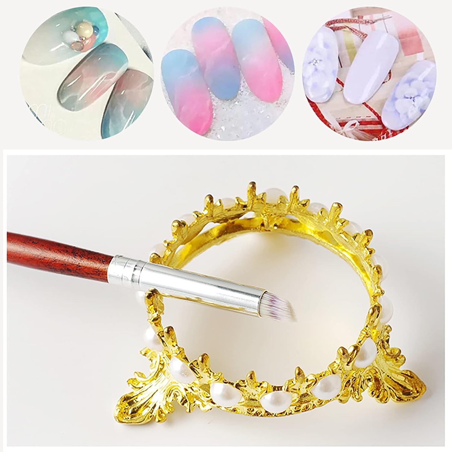 French Tip Nail Brushes Set Half Moon Shape Sier Handle Oblique