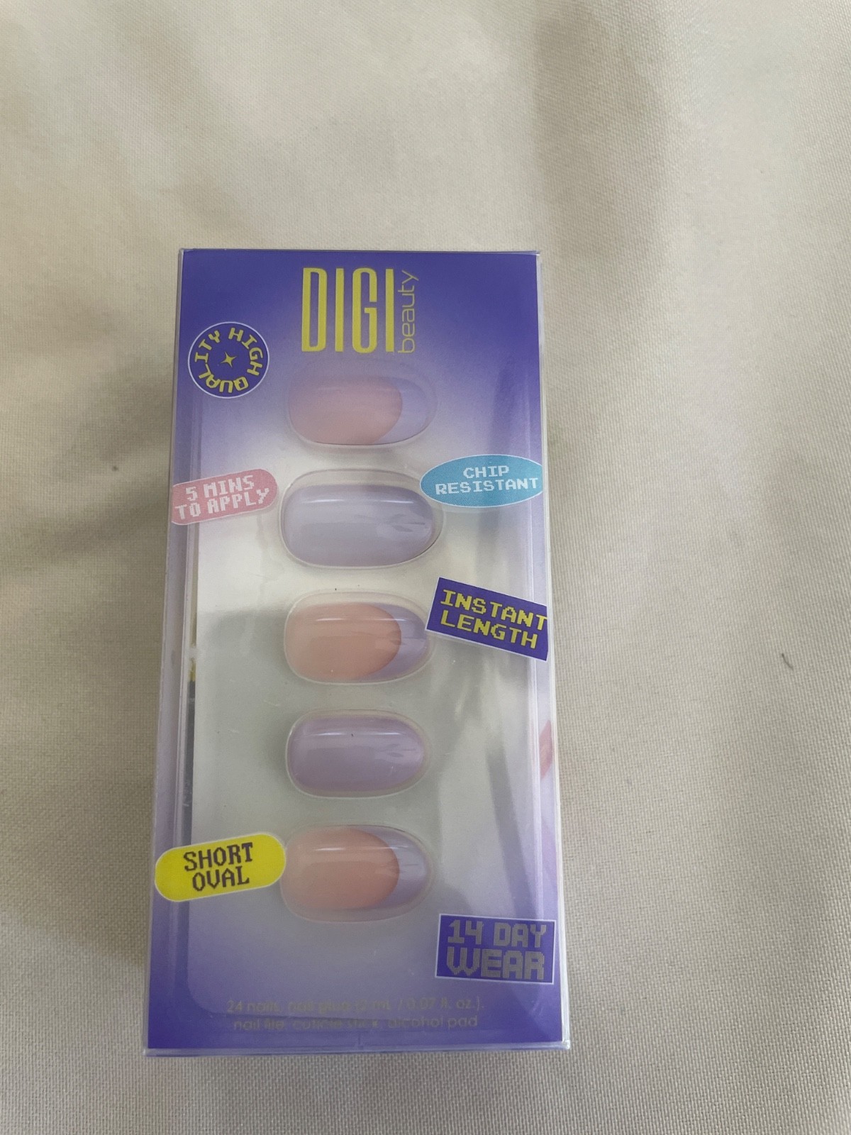 DIGI Beauty Press-On Nails Kit Purple People Short Almond NIB