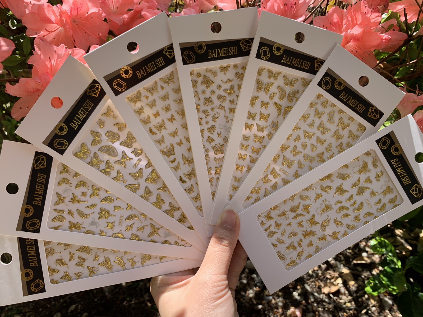 8 Sheets/Set Nail Art Sticker 3D Butterfly Gold Nail Decals Multiple Sizes