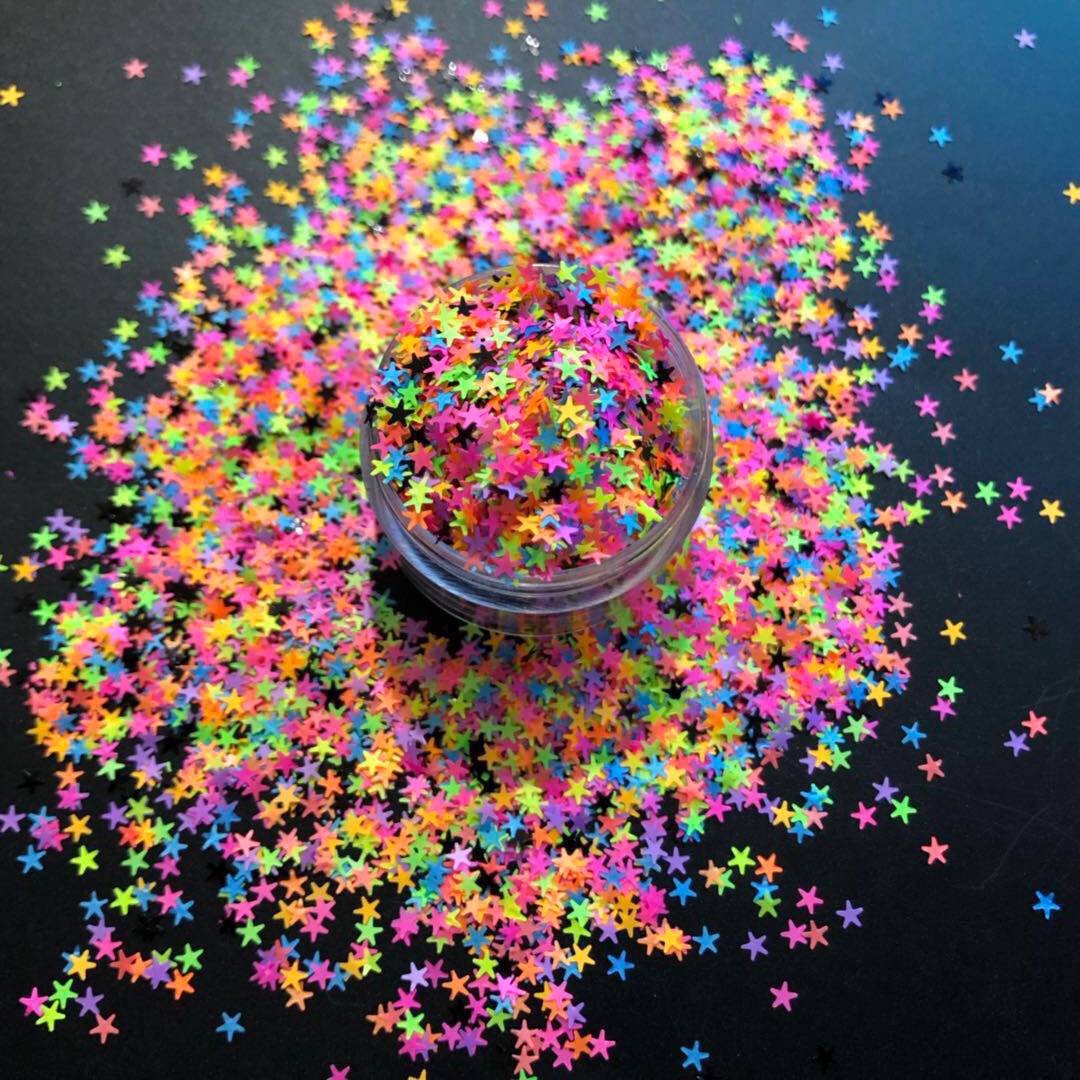 Solvent Resistant Neon Mix Mini Star Epoxy Resin Nail ArtFace Festival Craft 1oz