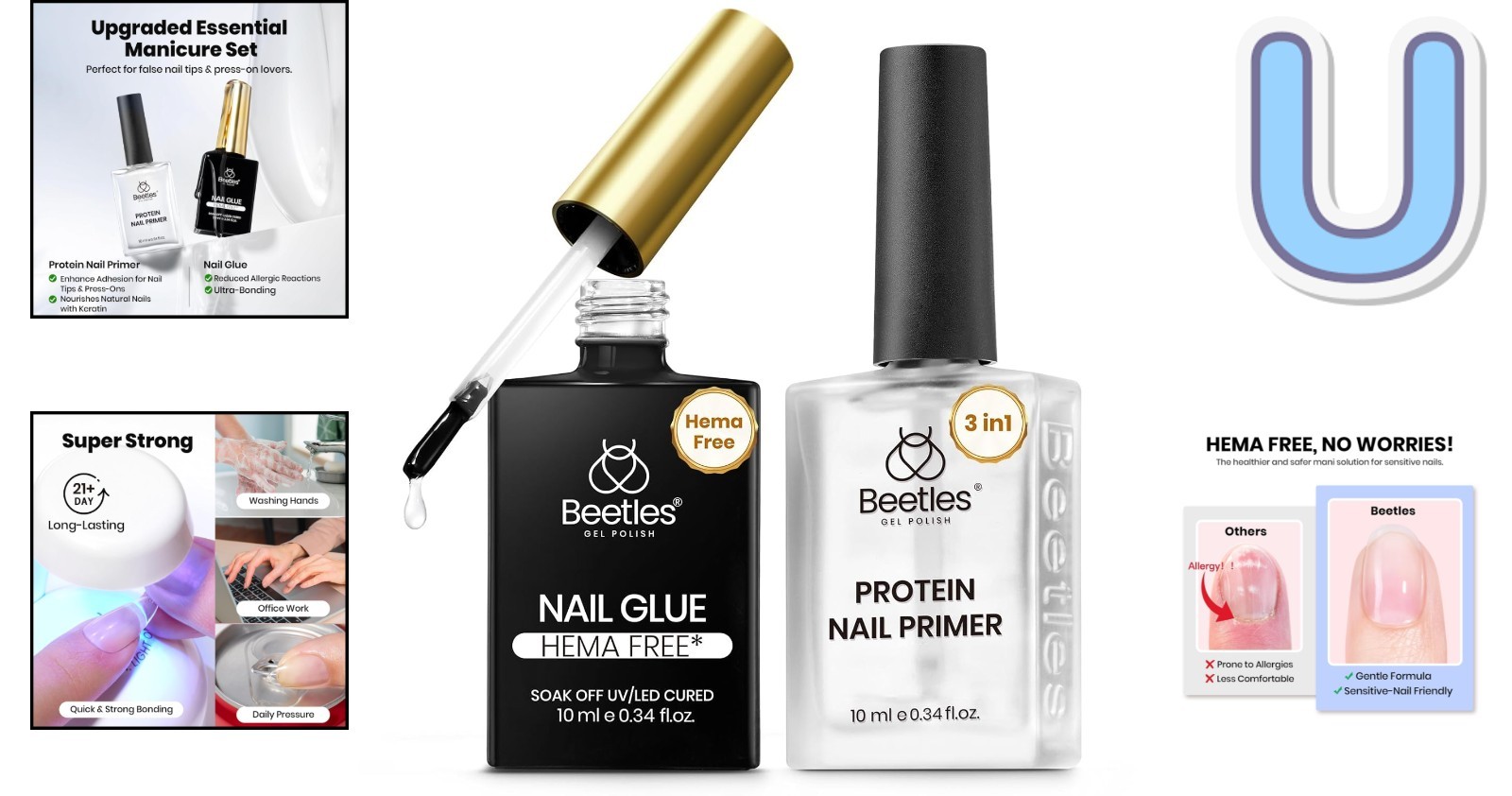 Beetles 2Pcs Professional Nail Glue & Primer – Super Strong Hold & Fast Dry