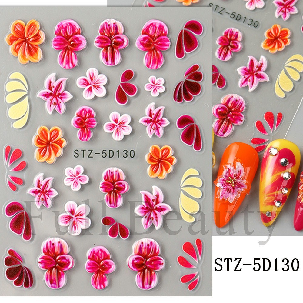 5D Relief Flower Nail Stickers Gummy Jelly Flora Aurora Gradient Hibiscus NH30