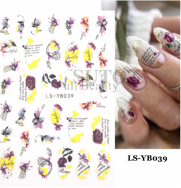 3D Self Adhesive Nail Art Golden French Line Spring Flower Butterfly Design NS48