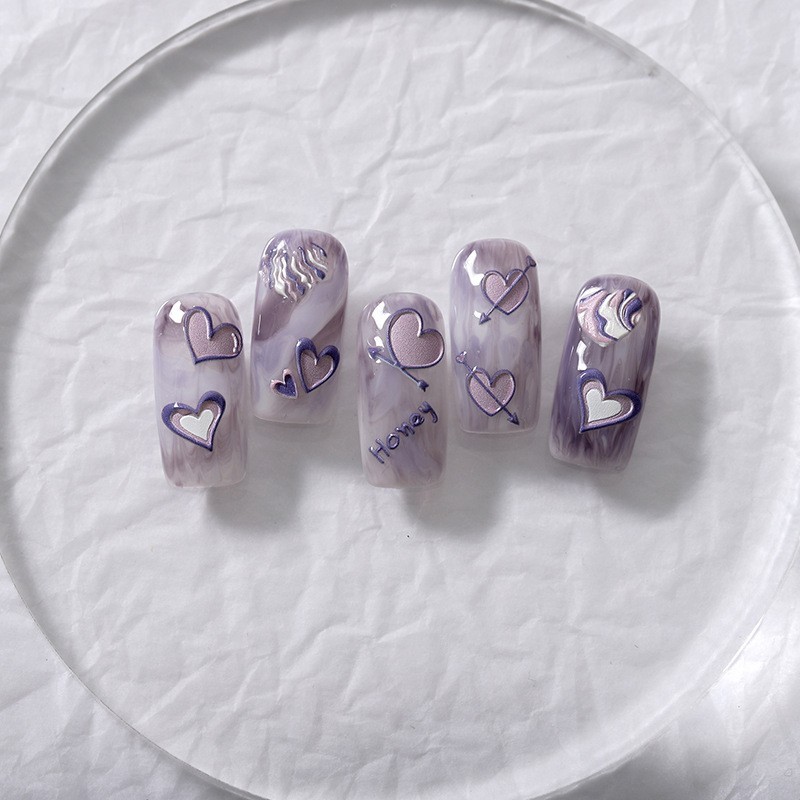 Purple Heart Nail Stickers – 5D Embossed Romantic Valentine Decals (242)
