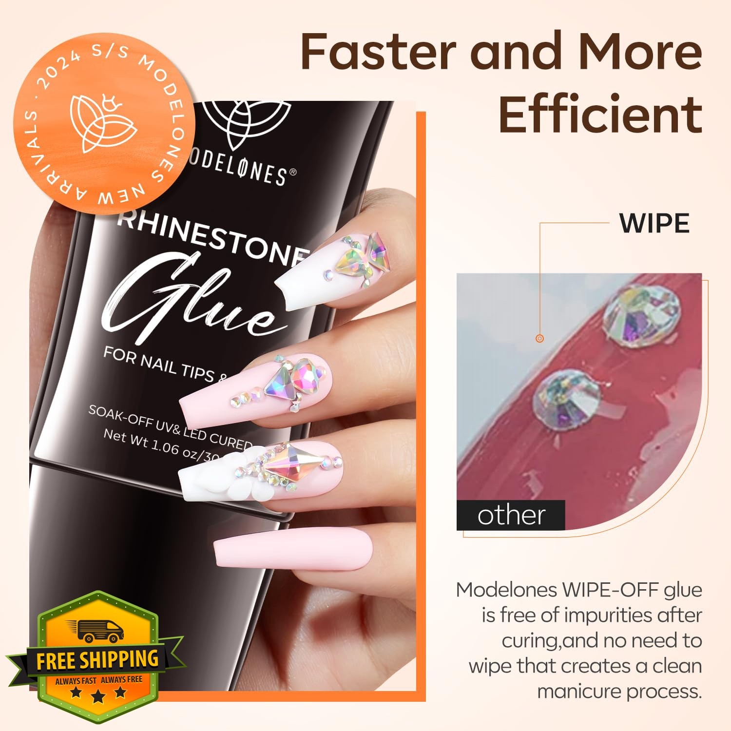 Modelones 4-in-1 Rhinestone Glue – Super Strong for Press On Nails, Gems, Cha…