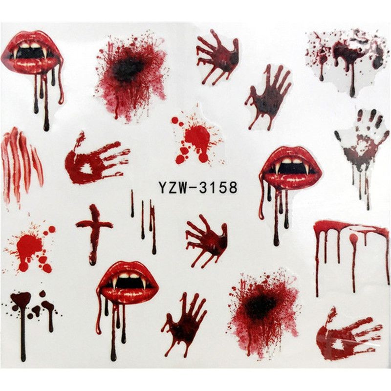 Stickers Nail Art Halloween Blood Hands Vampire Lips 3158 3159 Water Decals