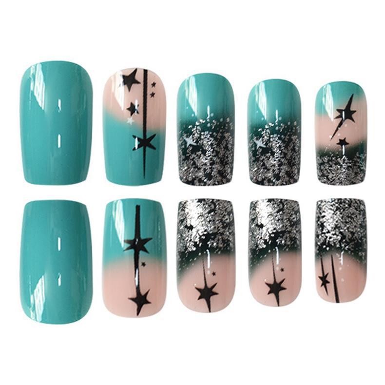 Medium Square Press on Nails Sweet Starry Cartoon Design Wholesale