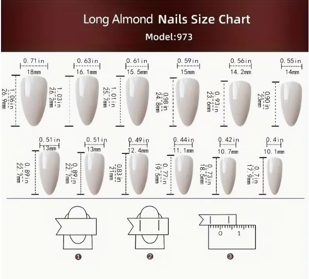 24 Pcs Press-On Nails Long Allmond Glossy – White, Black, Grayish Blue, Glitte