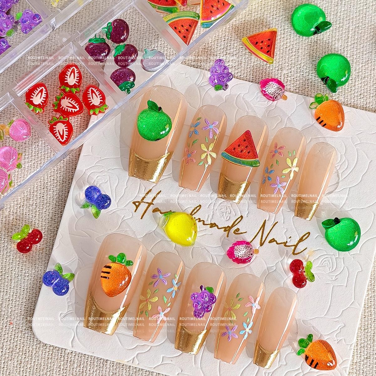 Summer Fruit Resin Nail Gems, 3D Ice Crystal Clear Charms for DIY Manicure