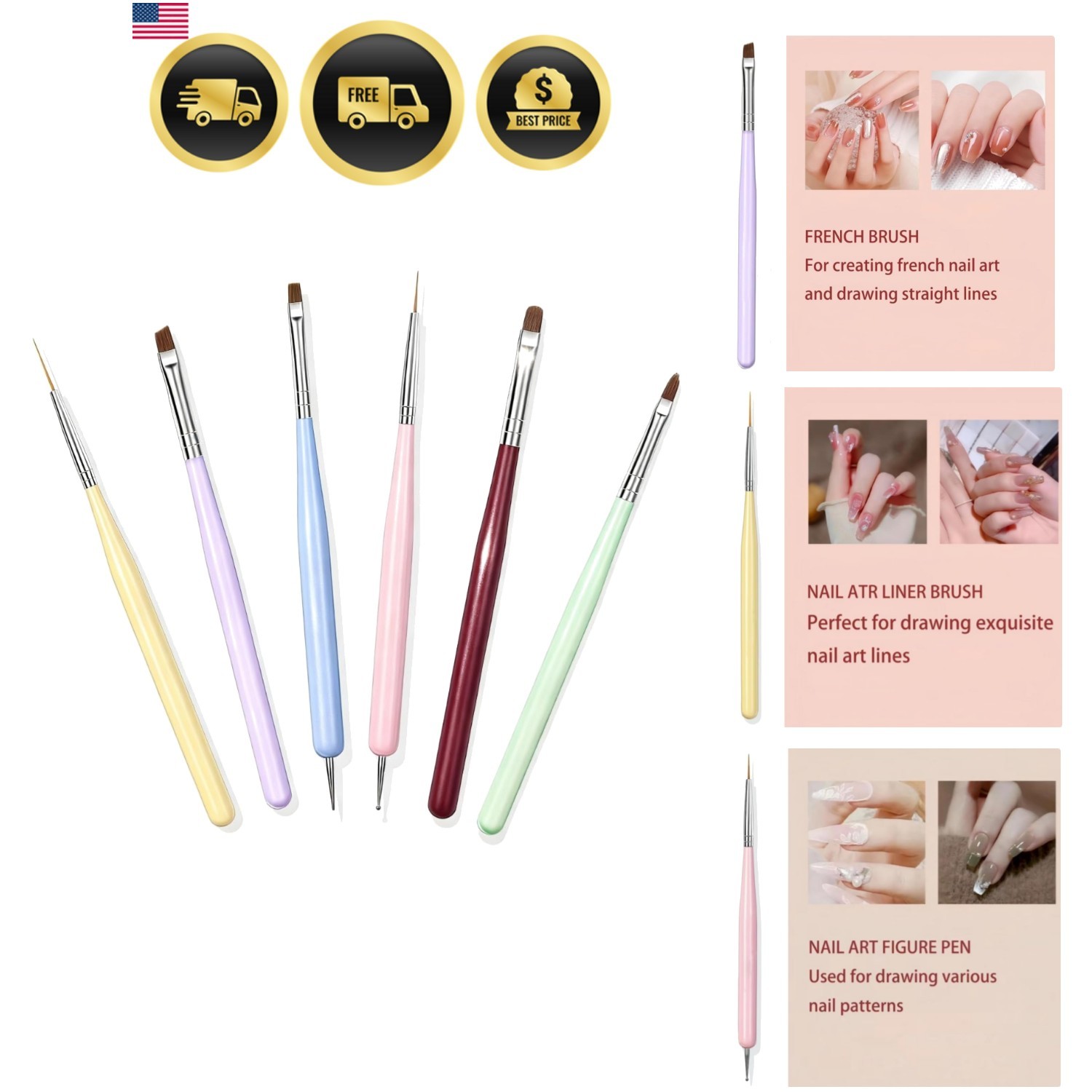 Nail Art Brushes, 6PCS Nail Design Painting Brush Sets with Nail Polish Brush…
