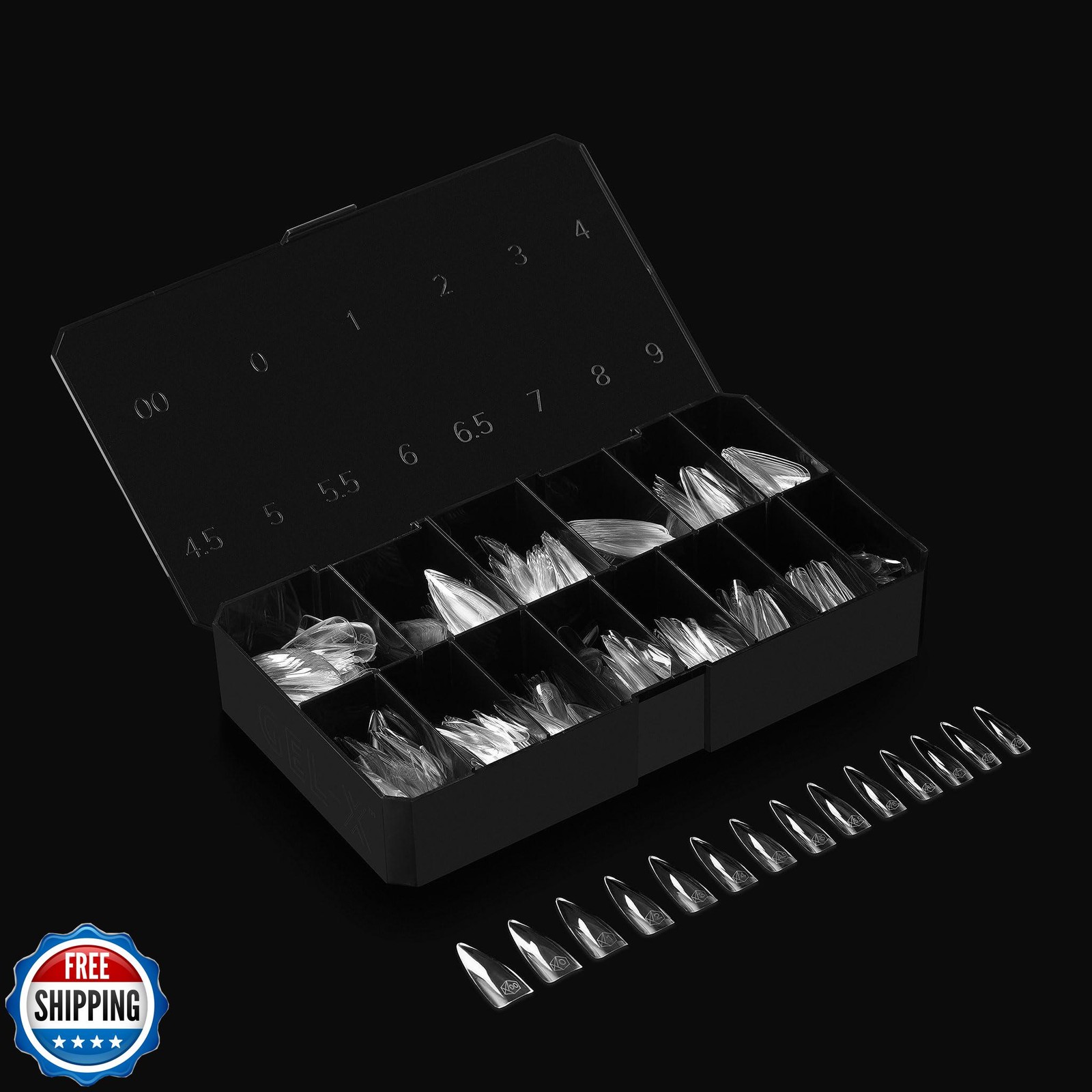 Aprés Gel-X® Natural Stiletto Long Tip Box | 500pc Gel-X Tips, 11 Sizes 00-9,