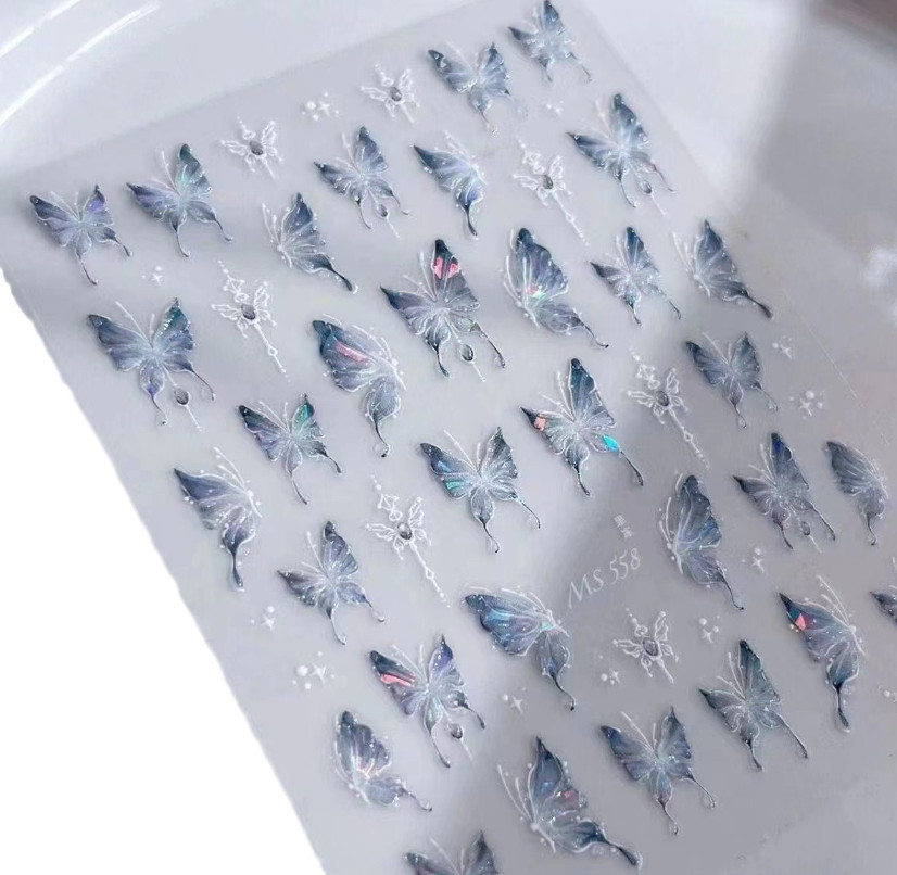 Aurora Butterfly Nail Art Sticker Pink Blue Jelly Shell Finish Self-Adhesive NH7