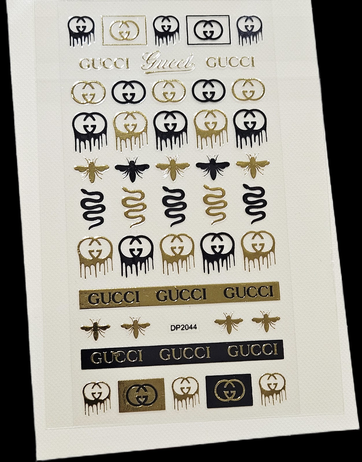 NWT NAIL ART DESIGN SELF-SEAL STICKERS SOLID BLACK & METALLIC GOLD BEES!