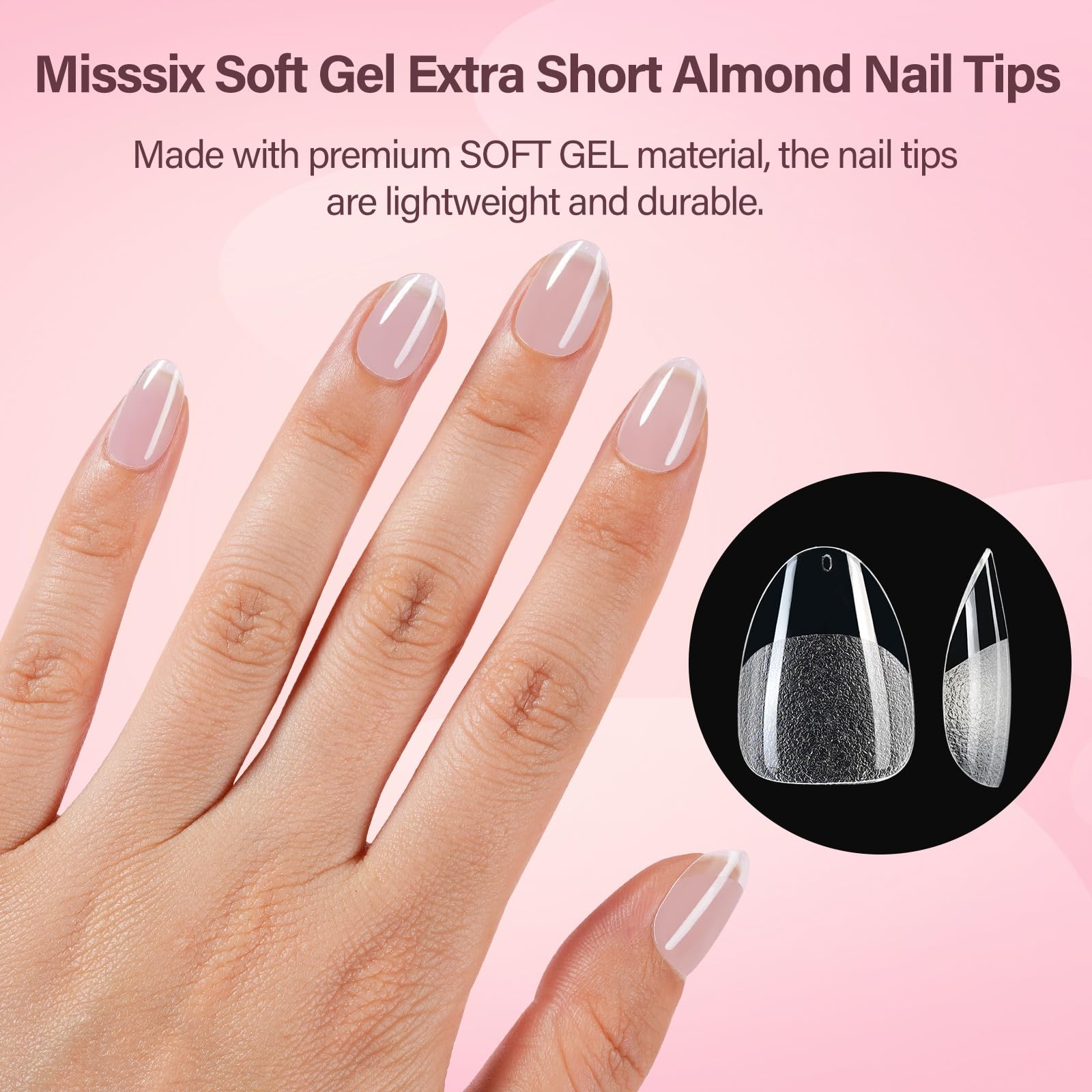 Extra Short Almond Gel Nail Tips, 216Pcs Pre Etched Clear Fake Nails, Full Co…