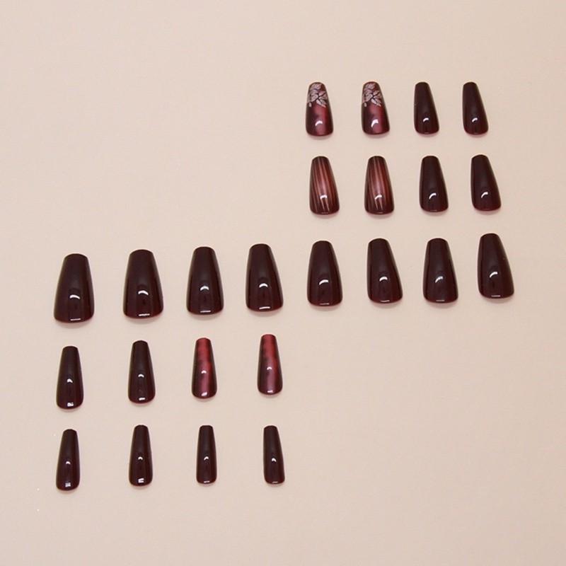 24pcs French Press on Nail with Floral and Stripes False Nail For Any Occasion