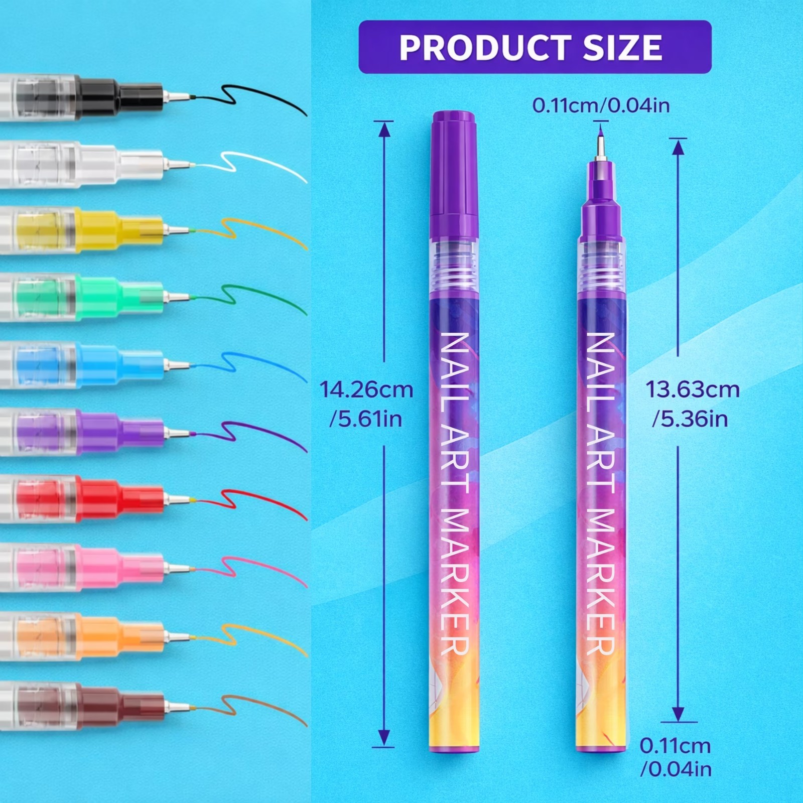 Herbiar 3D Nail Art Pen Set 12 Colors – 0.5mm Fine Tip, Waterproof DIY Manicure