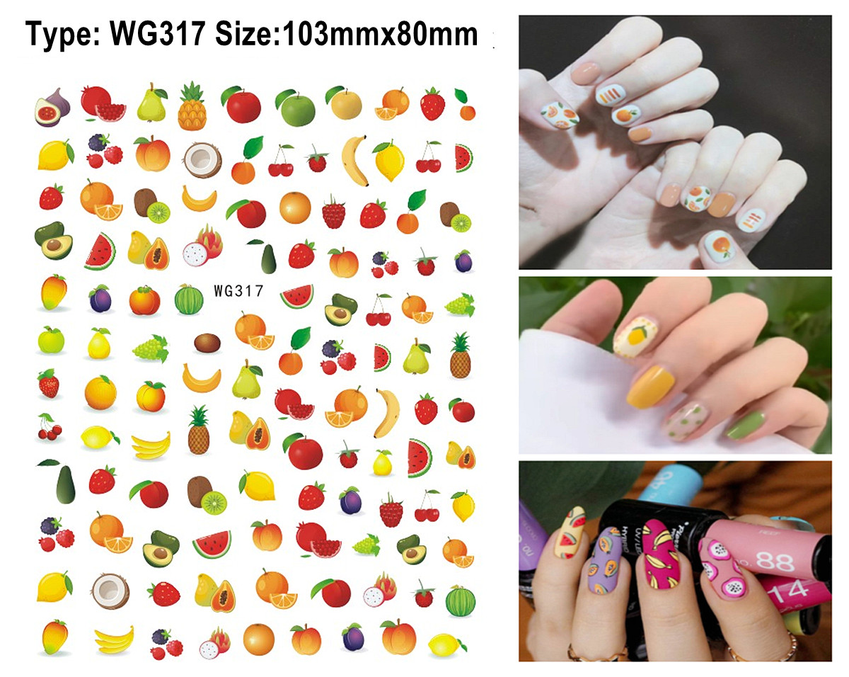 Fruit Nail Sticker Peach Cherry Orange Strawberry Avocado Watermelon Coco