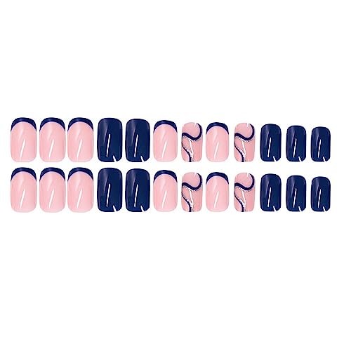 Dark Blue Press On Nails – Short, Glossy False Nails with Shiny 27