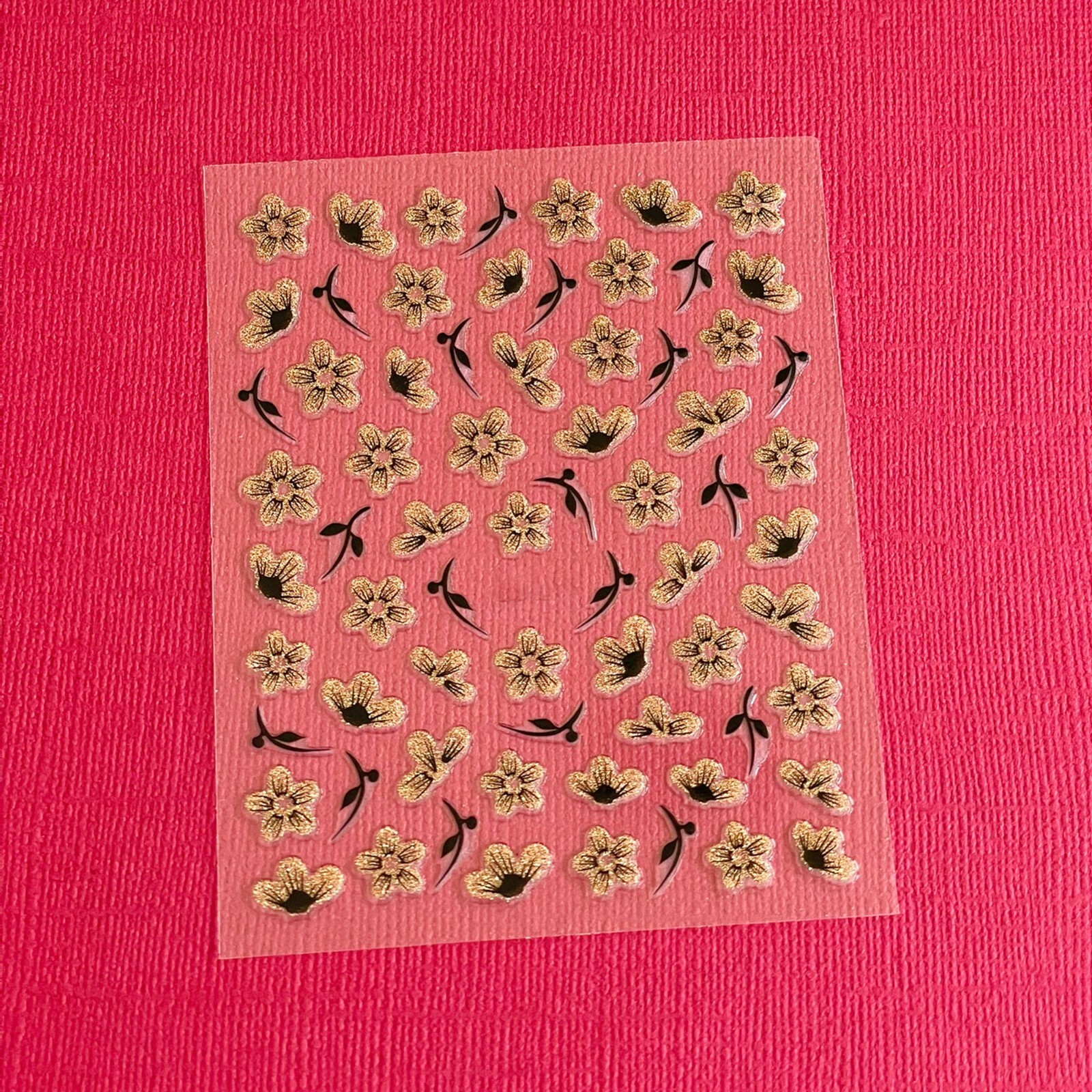 Hibiscus Glitter Gold & Silver Flower Nail Sticker Cherry Blossoms Nail Decal