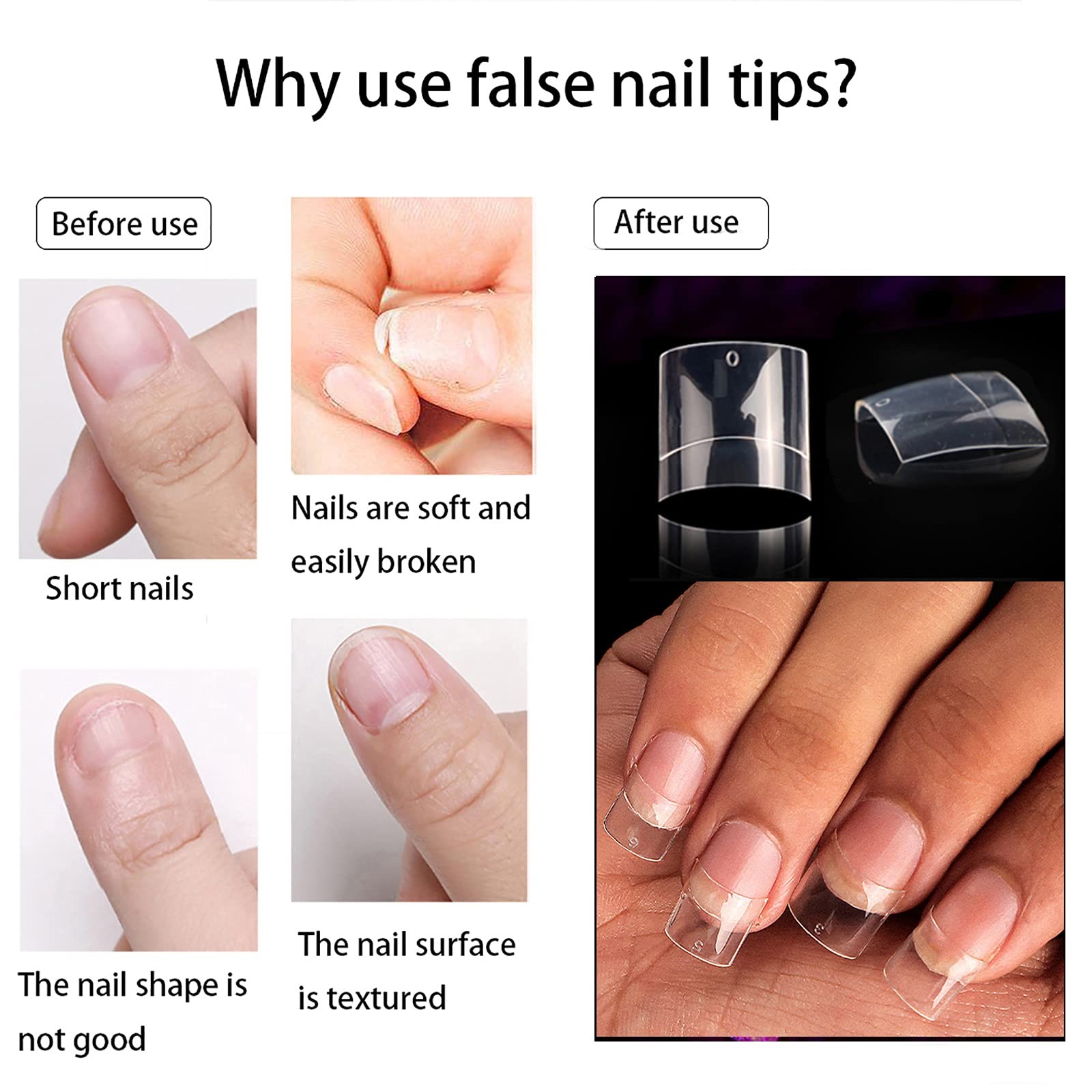 Square Nail Tips Half Cover 500Pcs Clear Acrylic Nails French Short False Nails