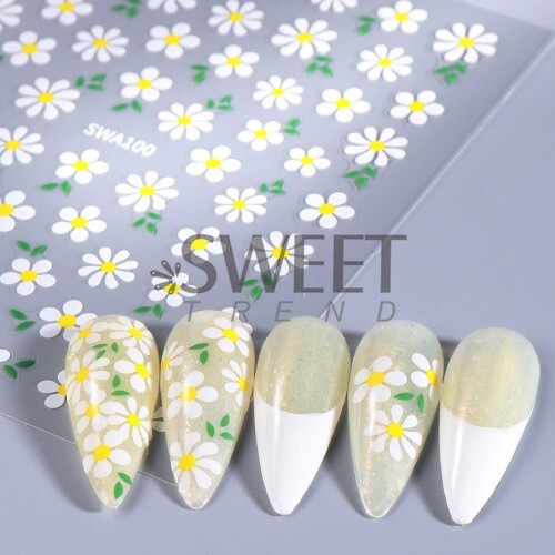 3 Sheets Daisy Stickers Nail Art DIY Design Waterproof Decal Manicure SWA NH28