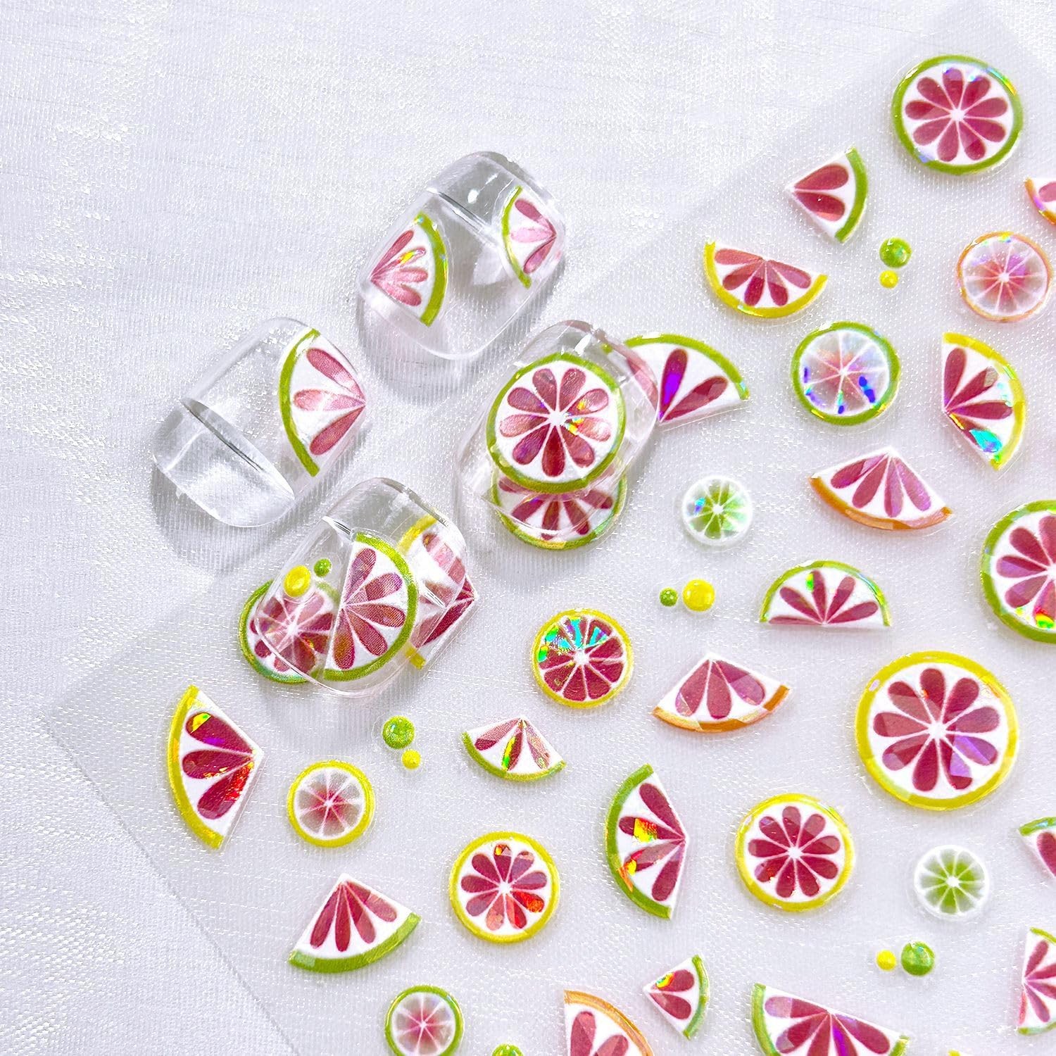 6Sheet 5D Embossed Lemonade Fresh Fruit Nail Stickers 3D -Adhesive Peach Wate…