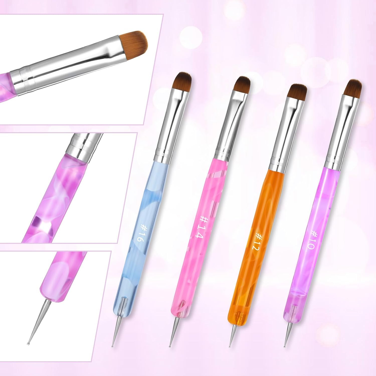 4Pcs French Gel Acrylic Nail Art Brush Mixed Color Two Way Nail Art Brush with D