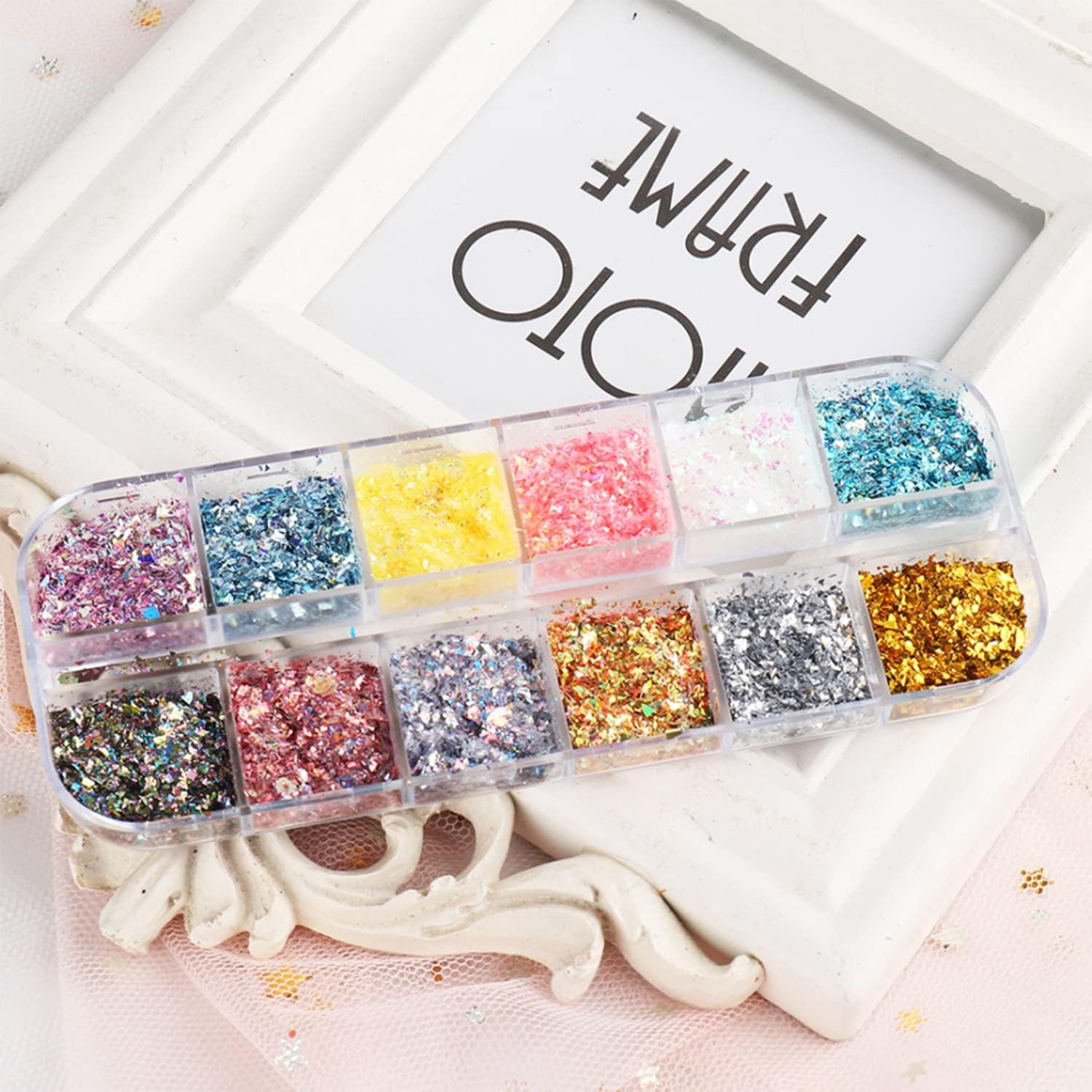 12 Colors Holographic Glitter Flakes Irregular Shiny Sequins for 3D Acrylic Nail